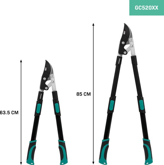 VONROC Loppers - télescopique - longueur : 63.5 - 85 cm - mâchoire de perroquet - avec revêtement anti-adhérent ILAG - pour branches jusqu'à Ø25mm