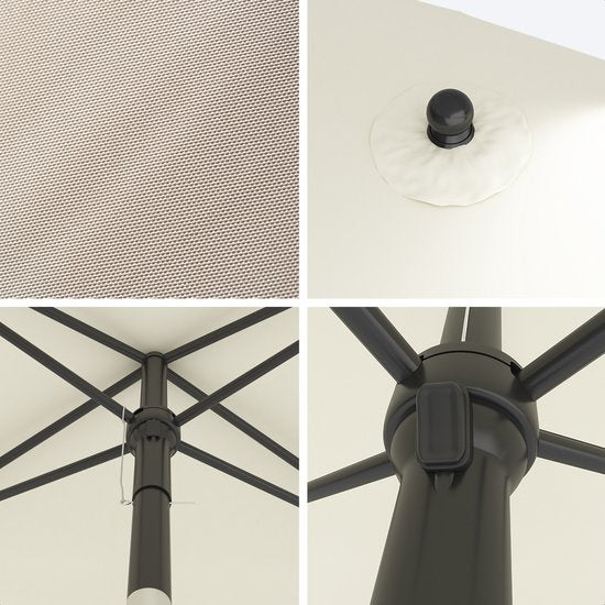 LifeGoods Parasol - 200x125cm - 30° inclinable - Imperméable - Avec housse - Couleur crème
