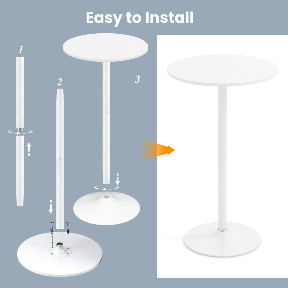 Table de bar et table à manger ronde Coast - Réglable en hauteur - 2-en-1 - Blanche - Lot de 2