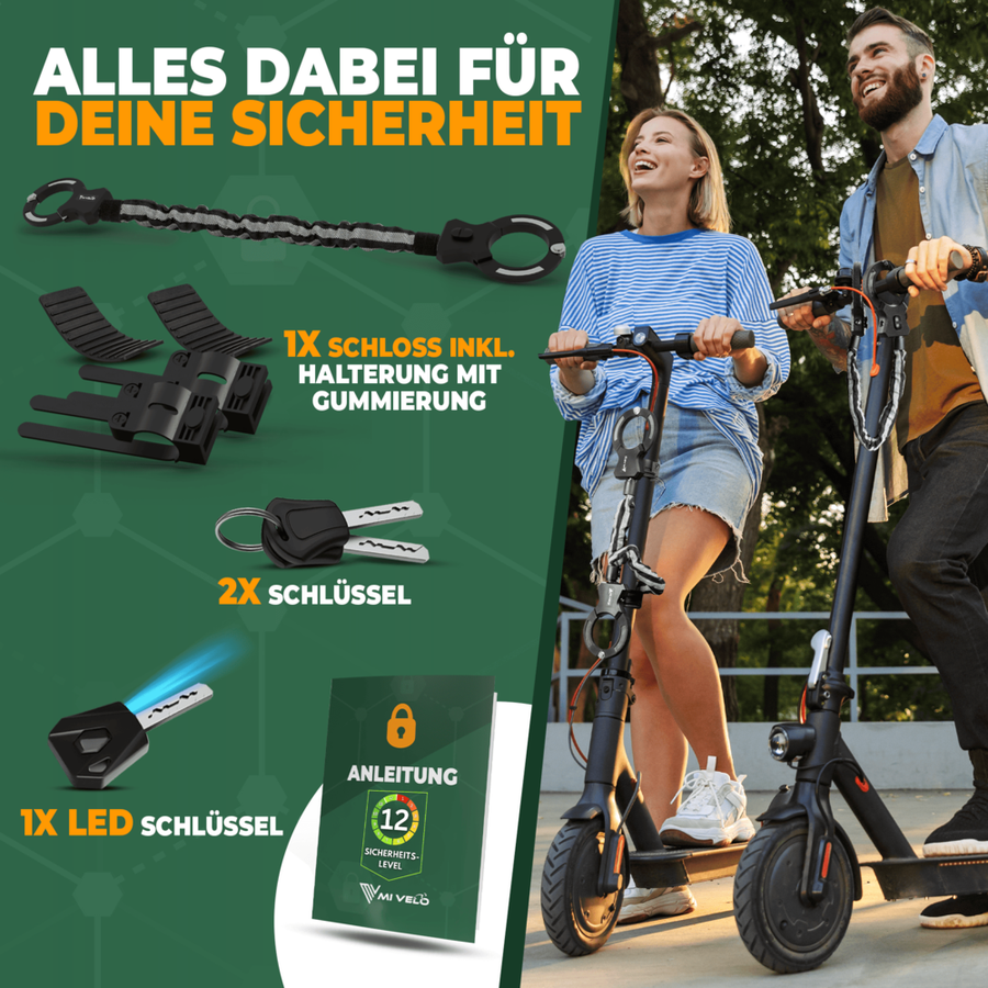 MIVELO Antivol pour scooters électriques et vélos - Noir - 30 x 5 x 2 cm