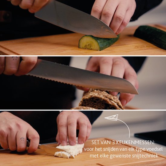 Couteaux de cuisine Boska Copenhagen - Lot de 3 - Pour tout type d'aliments - Set de couteaux - Design unique - Résiste au lave-vaisselle - acier inoxydable