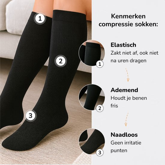 Bas de contention Alyze - 2 paires - taille 39-42 - Bas de contention - Chaussettes de compression pour la course à pied, la randonnée, les voyages en avion - Noir