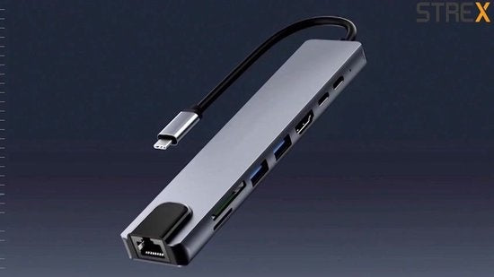 Strex 8 in 1 USB C Hub - Docking Station - USB Splitter - 4K HDMI - USB A - USB C - Ethernet - Micro SD - Convient aux ordinateurs portables, Macbook, Windows