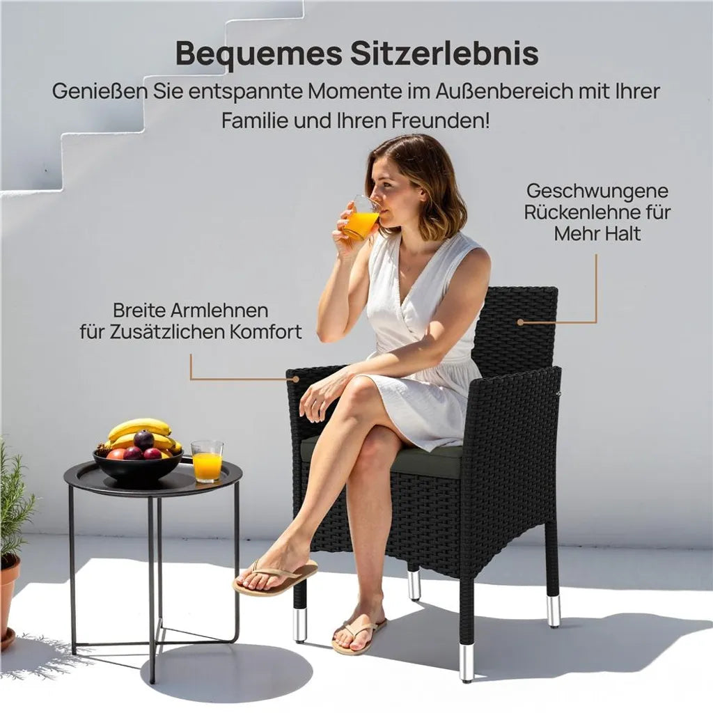 Yaheetech Lot de 2 chaises de jardin 58 x 58 x 84 cm - Noir/Gris - Chaises de jardin en polyrotin avec coussins d'assise et de dossier