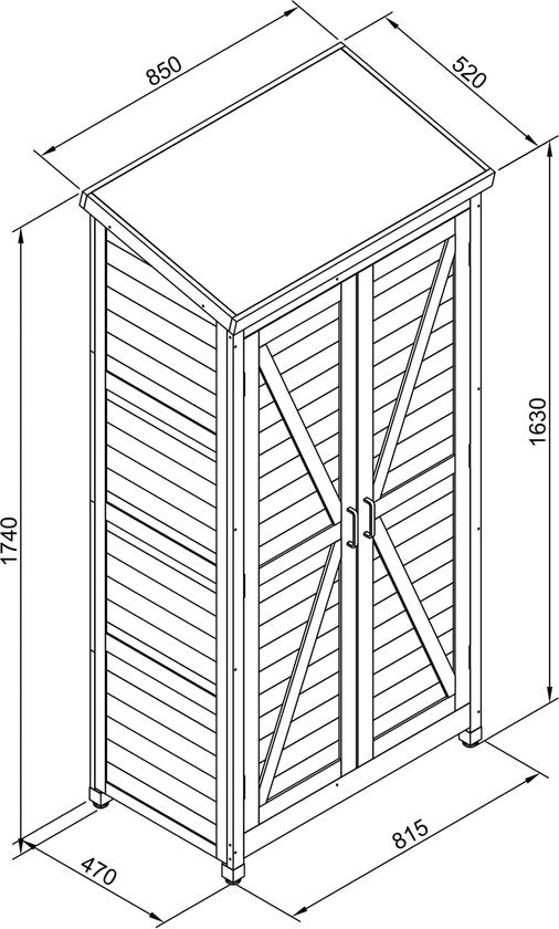 Armoire de rangement en bois AXI Hugo, couleur café - Armoire de jardin avec toit galvanisé - 3 étagères et un fond - Bois certifié FSC - Fermeture magnétique - 85 x 52 x 174 cm