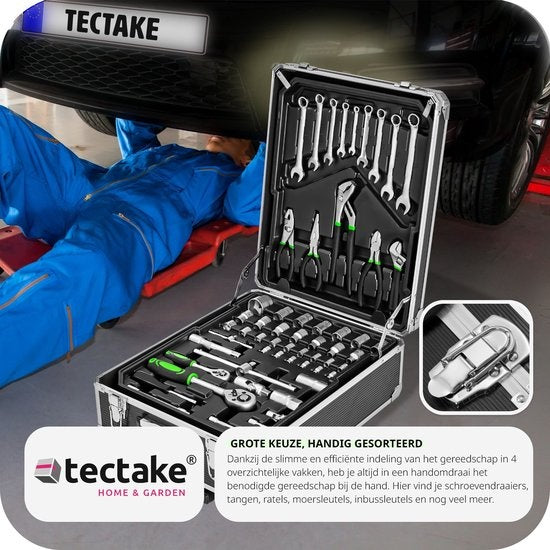 tectake® tool case, tool set, tool case filled 1200-piece, tool trolley, 4-level tool box, aluminium case with wheels and telescopic handle - black