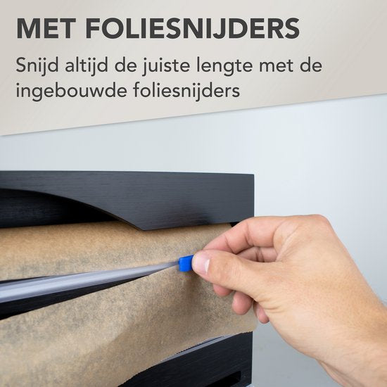 Nimma Roll Holder - Porte-rouleau de cuisine et porte-feuille en 1 - Système de suspension et coupe-feuille inclus - Convient pour 3 rouleaux de papier d'aluminium - Bambou - Noir