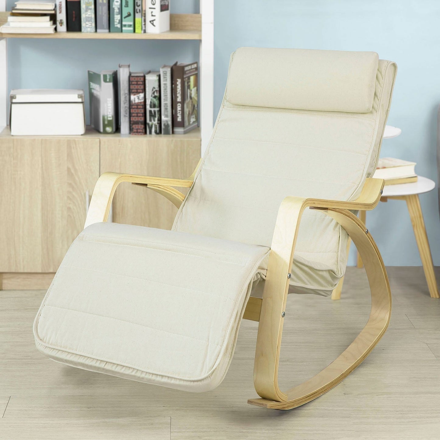 SoBuy Fauteuil à bascule avec repose-pieds réglable - Max. 120 kg - Blanc