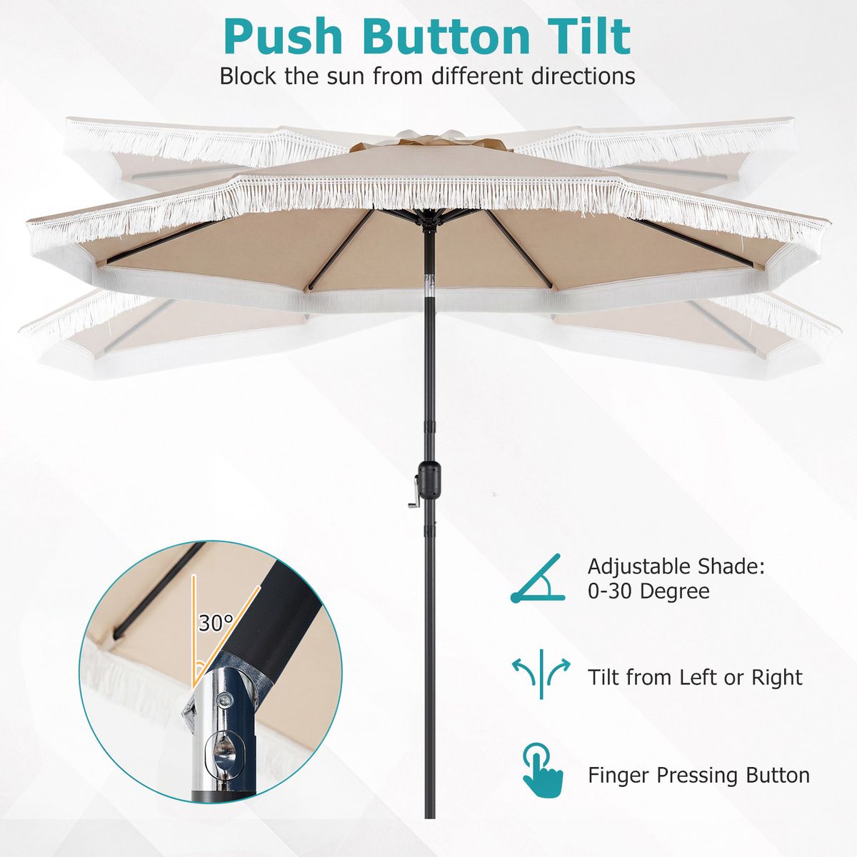 Parasol Coast avec système de balancement et fonction d'inclinaison - 270 cm de diamètre - baleines métalliques robustes - beige