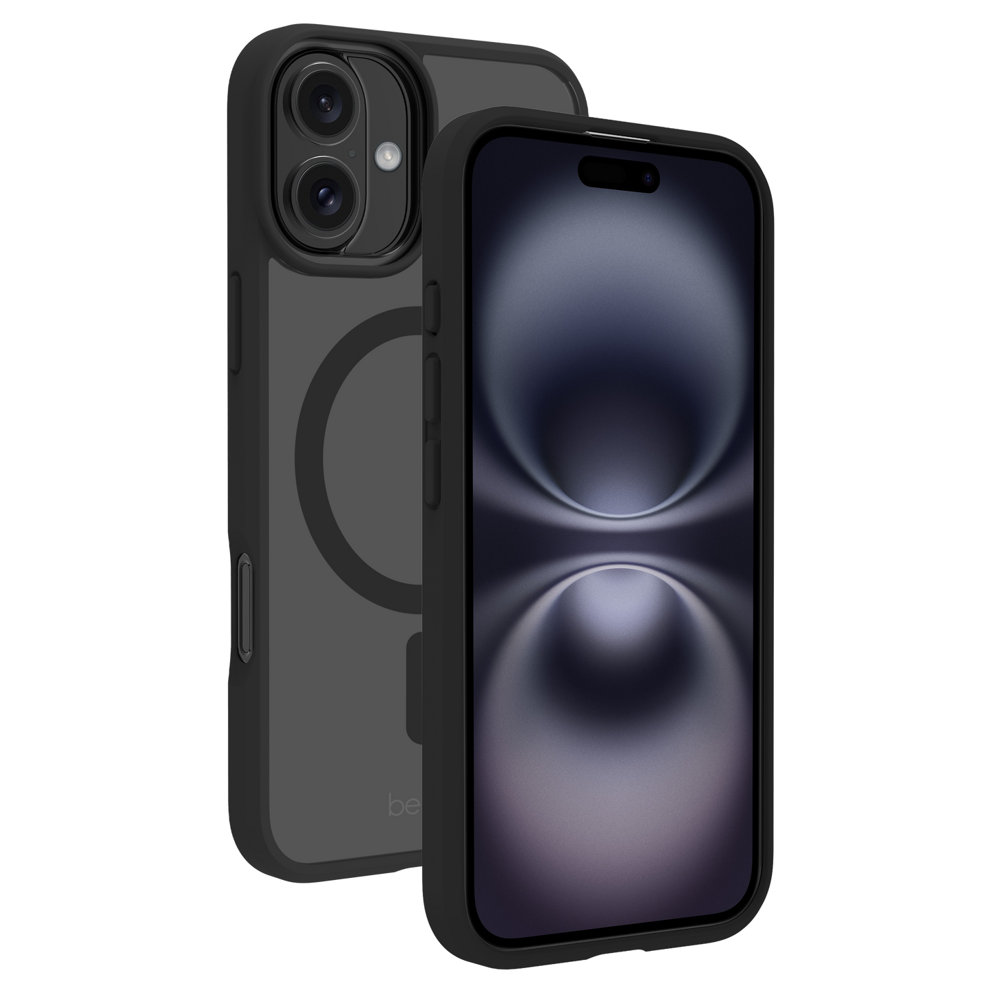 BeHello Case iPhone 16 - Anneau magnétique MagSafe - Transparent/Noir