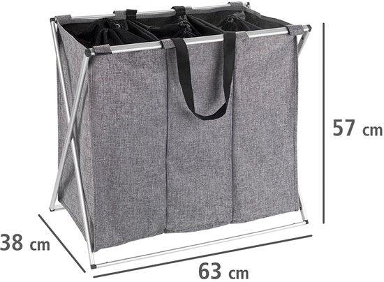 Panier à linge Wenko à 3 compartiments avec fermeture à cordon - 3 compartiments - sans couvercle - 130 litres