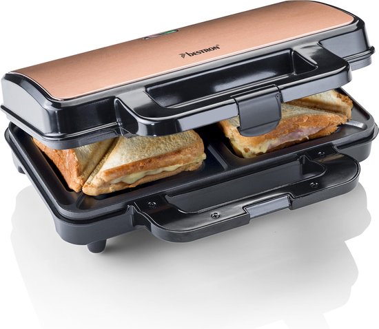 Appareil à croque-monsieur Bestron - ASM90XLCO - 900 W - Pour 2 croque-monsieur - Revêtement antiadhésif - Cuivre - Garantie 5 ans
