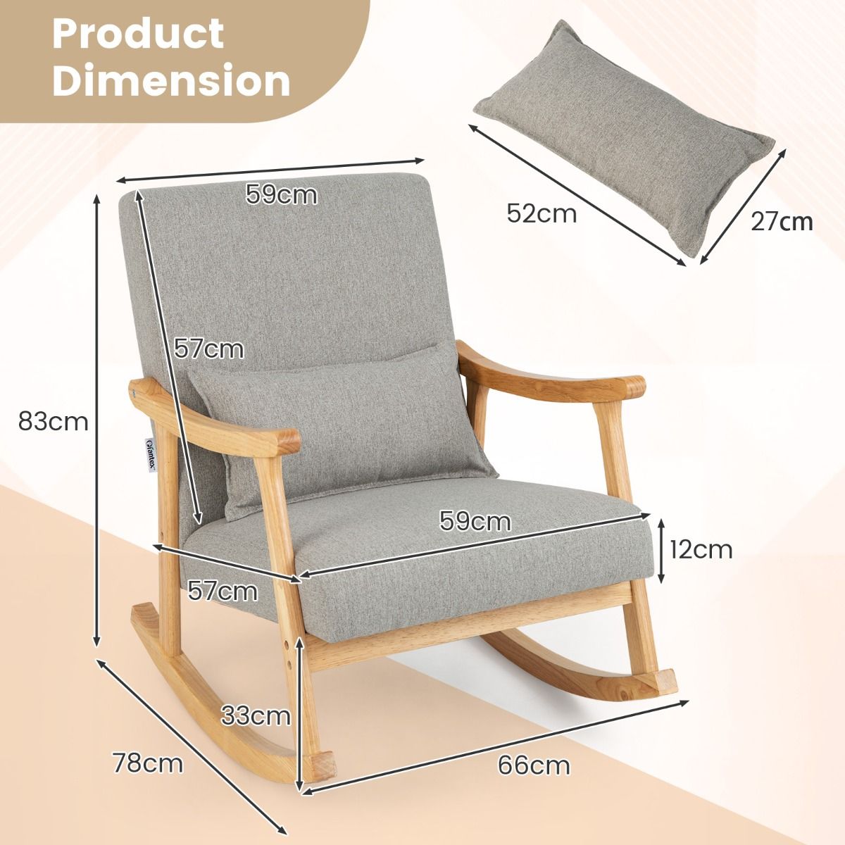 Fauteuil à bascule Coast - dossier haut - assise rembourrée - gris