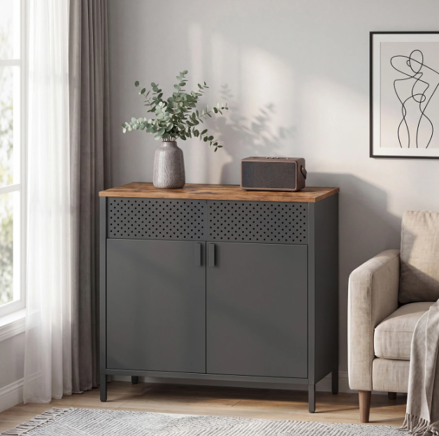 Joyfurnos : meuble de rangement noir avec porte et étagère réglable - 80 x 40 x 76 cm