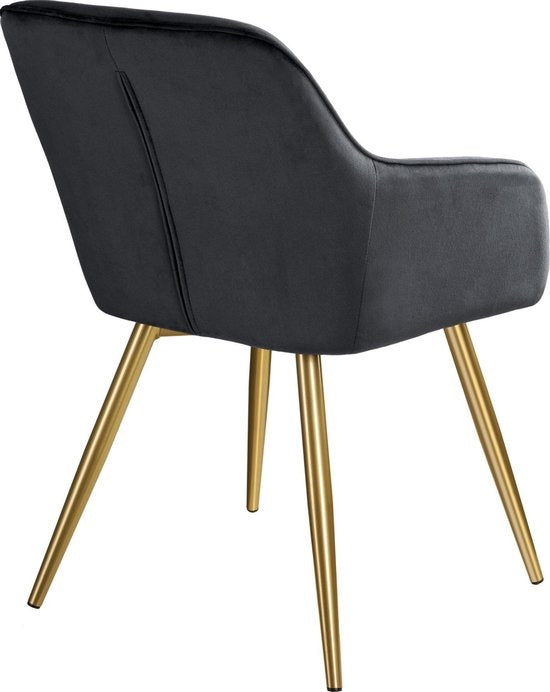 tectake® - Stoel - eetkamerstoel - Marilyn fluweellook goud zwart/goud - 403654
