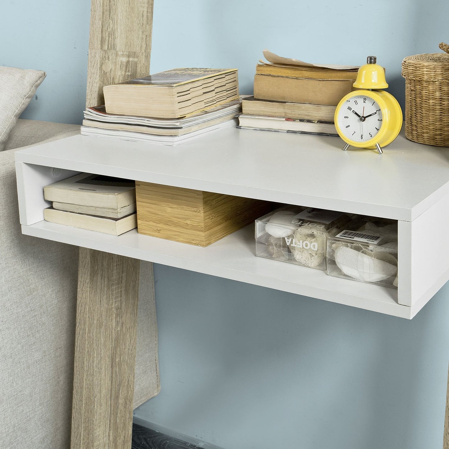 SoBuy FRG111-WN Bibliothèque avec bureau - Montage mural MDF/Panneau - 40 x 65 x 176 cm - Blanc/Naturel