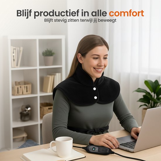 Couverture électrique Goliving pour le dos et la nuque - Couverture chauffante électrique - 3 niveaux de chaleur - Fonction minuterie - Lavable en machine - 100 W - 60 x 90 cm - Micro Plush - Noir