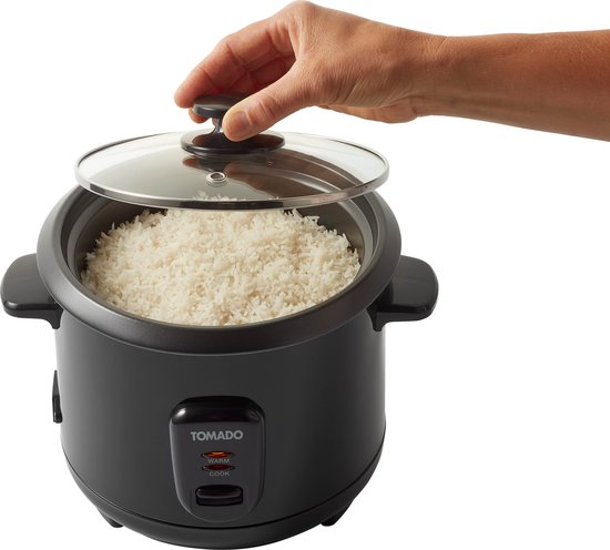 Tomado TRC1001B - Cuiseur à riz - 5 portions - Capacité 1 litre - Fonction maintien au chaud - Revêtement antiadhésif - Sans PFAS - Noir