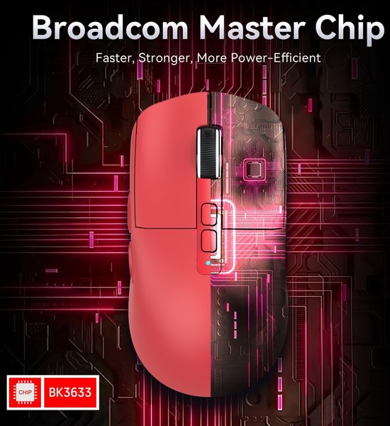 ATTACK SHARK X6 Wireless Gaming Mouse - RGB Charging Dock - Wired/2.4G/BT5.4 - Lightweight 56G - PAW3395 - 26000DPI - Rouge