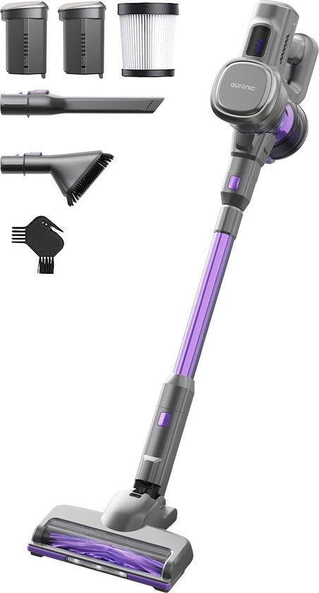 Auronic Stick hoover - Sans fil - Sans sac - Alimenté par batterie - Autonome - 220 W - Batterie supplémentaire - Gris/Pourpre