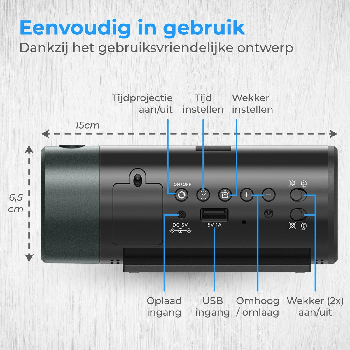 Nuvance - Réveil numérique avec projection - Réveil numérique - avec fonction Snooze et double alarme - pour la chambre à coucher - comprend un port de charge USB
