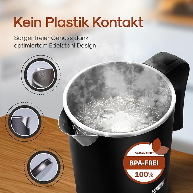 Bouilloire électrique Lebenlang LBL2319 - 0.5L - acier inoxydable - 600W - Noir