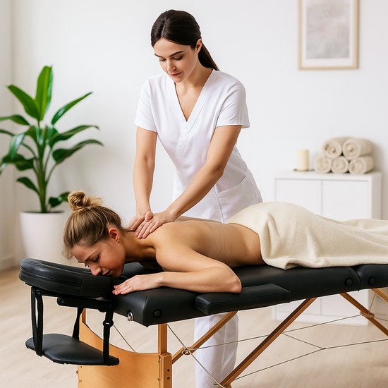 Table de massage Fitby - Table de massage pliable - Table de soins - Hauteur réglable - 185 x 60 cm - Noir