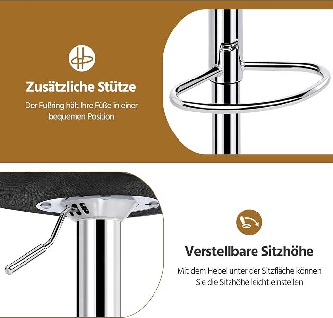 Tabourets de bar Yaheetech - Lot de 2 - Réglables et pivotants à 360° - Gris clair