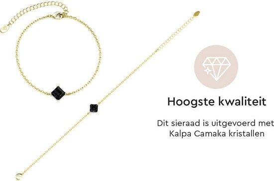 Yolora Bracelet femme avec breloque - Cristal Kalpa Camaka noir - Couleur or - Plaqué or jaune 18K - Bracelet femme or - Bijoux - Coffret cadeau - Coffret de luxe - Coffret cadeau - Bel emballage cadeau - Emballage cadeau exclusif