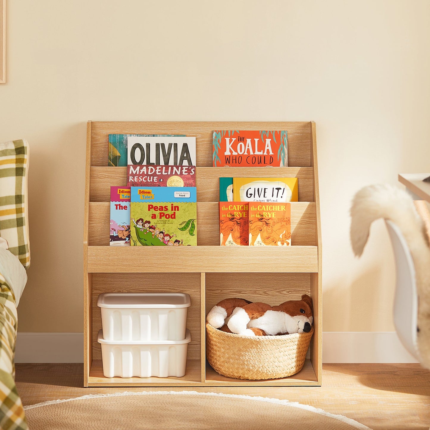 SoBuy KMB01-N Bibliothèque enfant en bois - 73x30x80 cm - 3 étagères et 2 compartiments ouverts