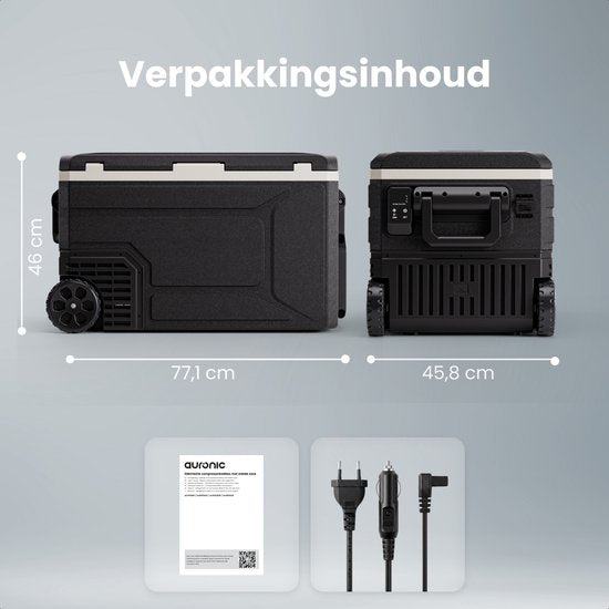 Glacière électrique Auronic - Compresseur - 64 L - 12 V et 240 volts - Réfrigérateur de camping - Glacière de voiture - Avec roulettes et poignée - Noir
