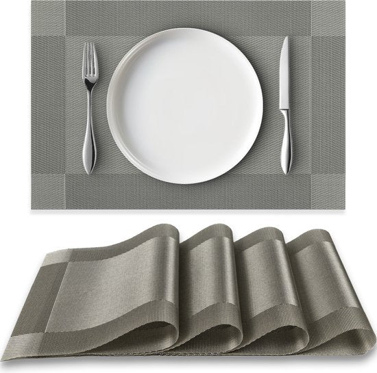 Loti Living Sets de table 4 pièces - Sets de table en plastique - Sets de table en plastique - Sous-verre -30x45cm - Gris métallisé