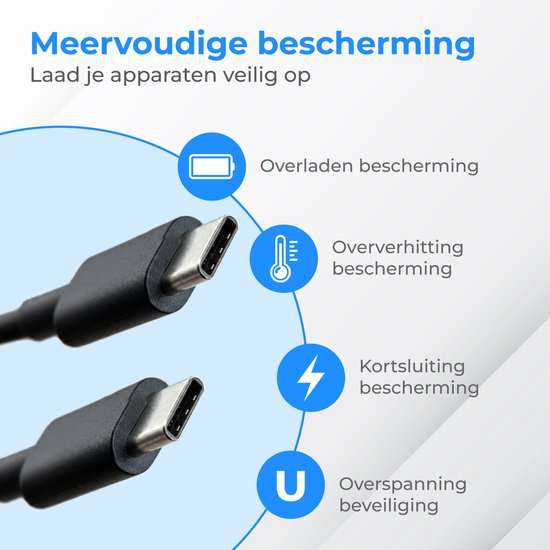 Câble USB-C Nuvance - 100 W - USB-C vers USB-C - 3 mètres - Câbles USB-C - Chargeur rapide - Transfert de données à 480 Mb/ps - Chargeur USB-C - Noir