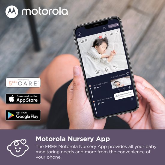 Motorola VM64 Baby Monitor avec caméra et application - Baby Monitor vidéo WiFi 4,3" avec application pour smartphone - Audio bidirectionnel, vision nocturne, température, berceuses, zoom numérique