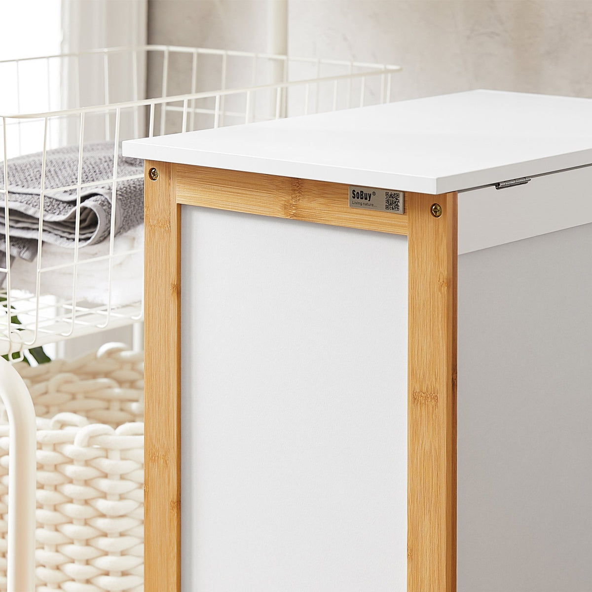 SoBuy FSS66-WN Panier à linge avec couvercle - 69 x 13 x 54 cm - Blanc