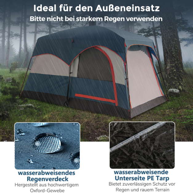 Tente de camping Coast pour 6 personnes avec 2 espaces de couchage et une cloison de séparation – Tente familiale avec housse de pluie et auvent – Bleu