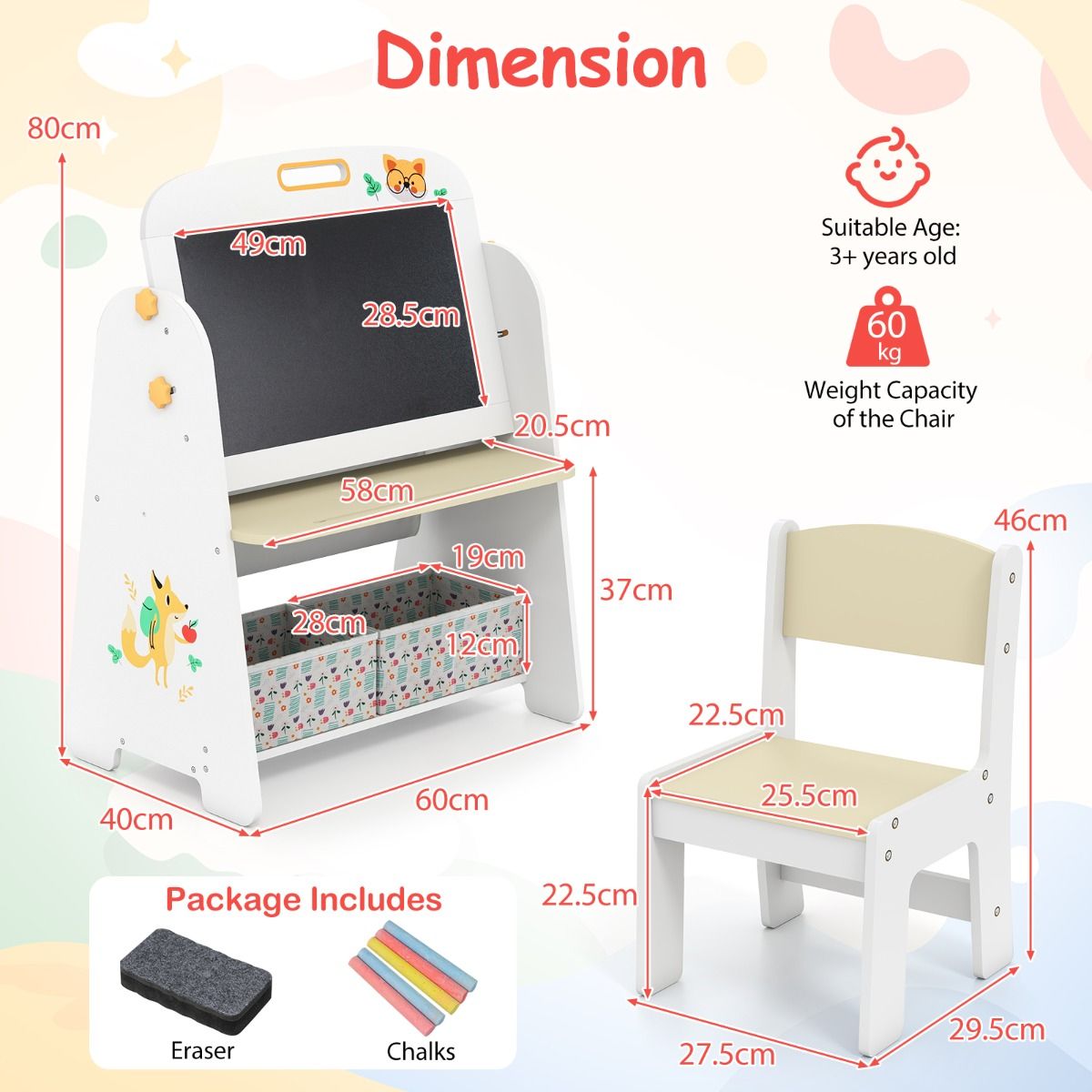 Ensemble de table et chaise pour enfant Coast - Conception 4-en-1 - Étagère à livres et espace de rangement - Couleur naturelle