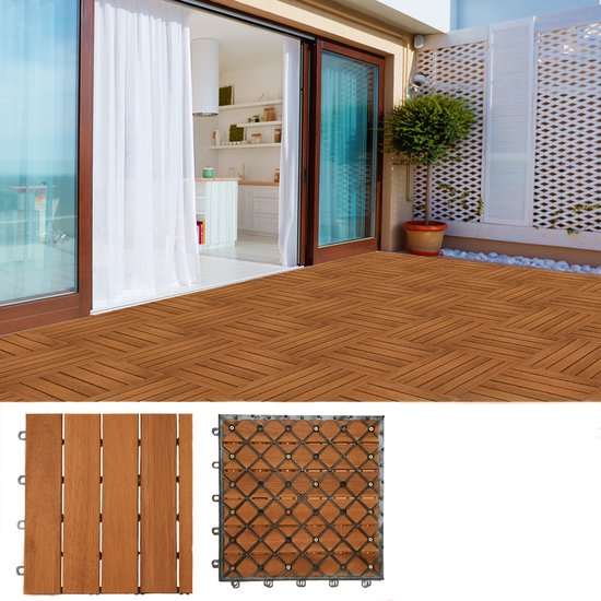 Dalle de terrasse en bois d'acacia - 30 x 30 cm, système « Plug In » - Certifiée FSC®
