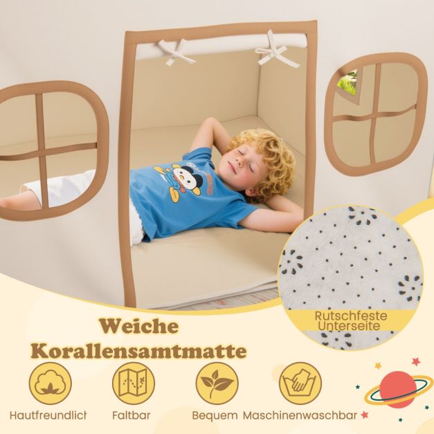 Tente de jeu Coast pour enfants – Maisonnette d'intérieur avec guirlande lumineuse et tapis de jeu 120 x 101 x 143 cm – Beige/Marron