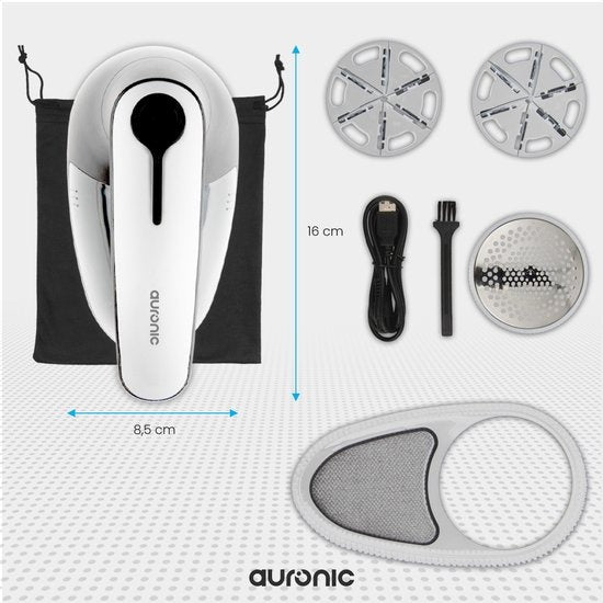 Auronic Electric Lint Remover - Sans fil - 2 accessoires supplémentaires - Blanc