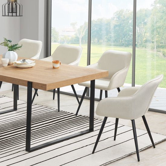 Chaise longue / Chaise à manger Tarje - 2 pièces - Couleur sable - Velours