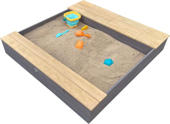 Bac à sable AXI Evy avec bacs à eau et espace de rangement Gris/marron - Kit d'accessoires inclus