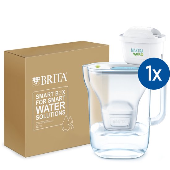 Carafe filtrante BRITA Style cool - 2,4 L - Bleue - Avec 1 cartouche filtrante MAXTRA PRO Pure Performance - Emballage durable