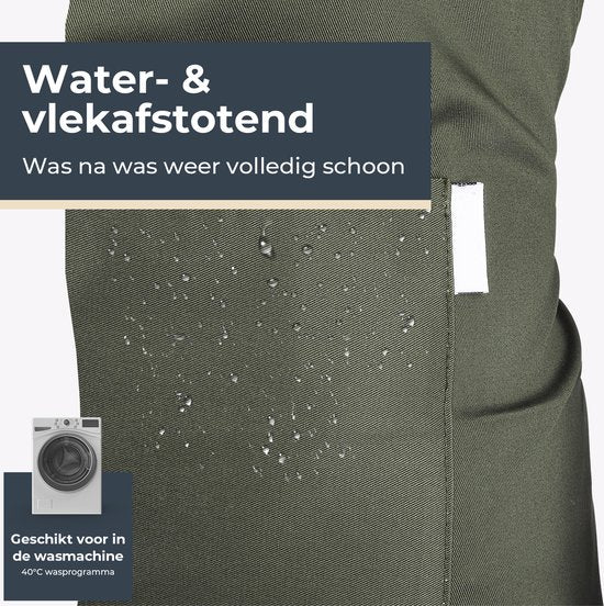 Tablier de cuisine - Résistant à l'eau et à la saleté - Tablier de cuisine professionnel - Tablier pour femmes et hommes - Tablier de traiteur - Unisexe - Boucle réglable - Compartiments extra-larges - Vert