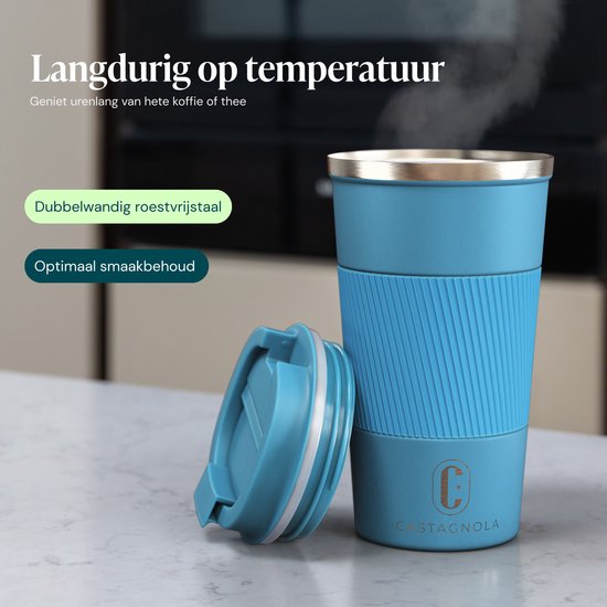 Mug isotherme Castagnola - Mug à café à emporter - Mug de voyage pour café et thé - Mug à thé - 510 ml - Acier inoxydable - Bleu