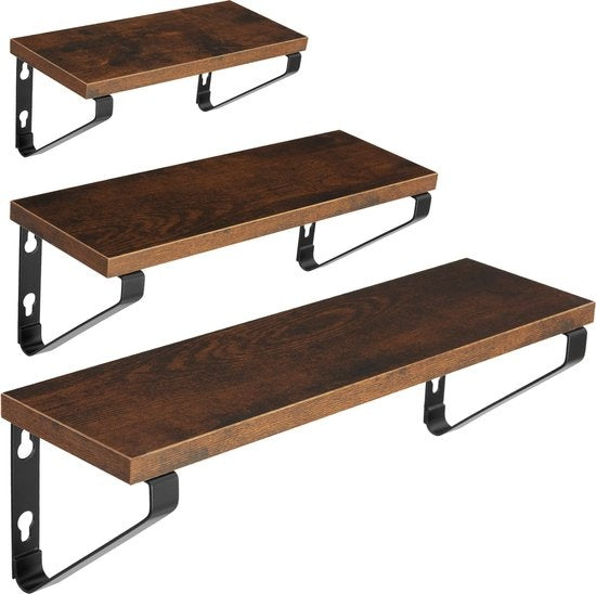 tectake® - 3 Etagères murales Cowell industrial dark brown - 404429
