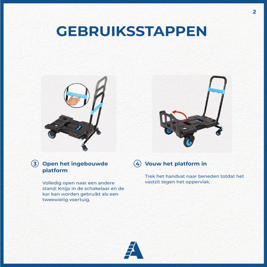ALDORR Chariot pliant 2-en-1 et chariot de transport - Capacité de charge du chariot de transport : 150 kg max. et du chariot pliant : 75 kg max. - Chariot de transport pliable - Chariot à meubles pliable - Chariot à main - Chariot d'entrepôt - Chariot à