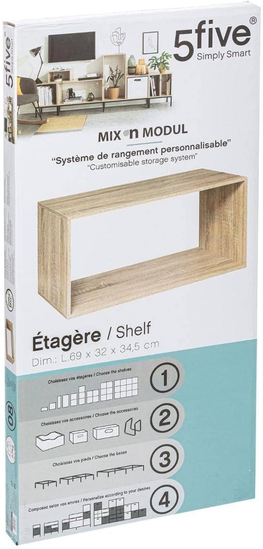 Étagère murale 5Five Mix Nature - Chêne - Étagère murale suspendue - Rectangulaire - 69 x 34 x 32 cm