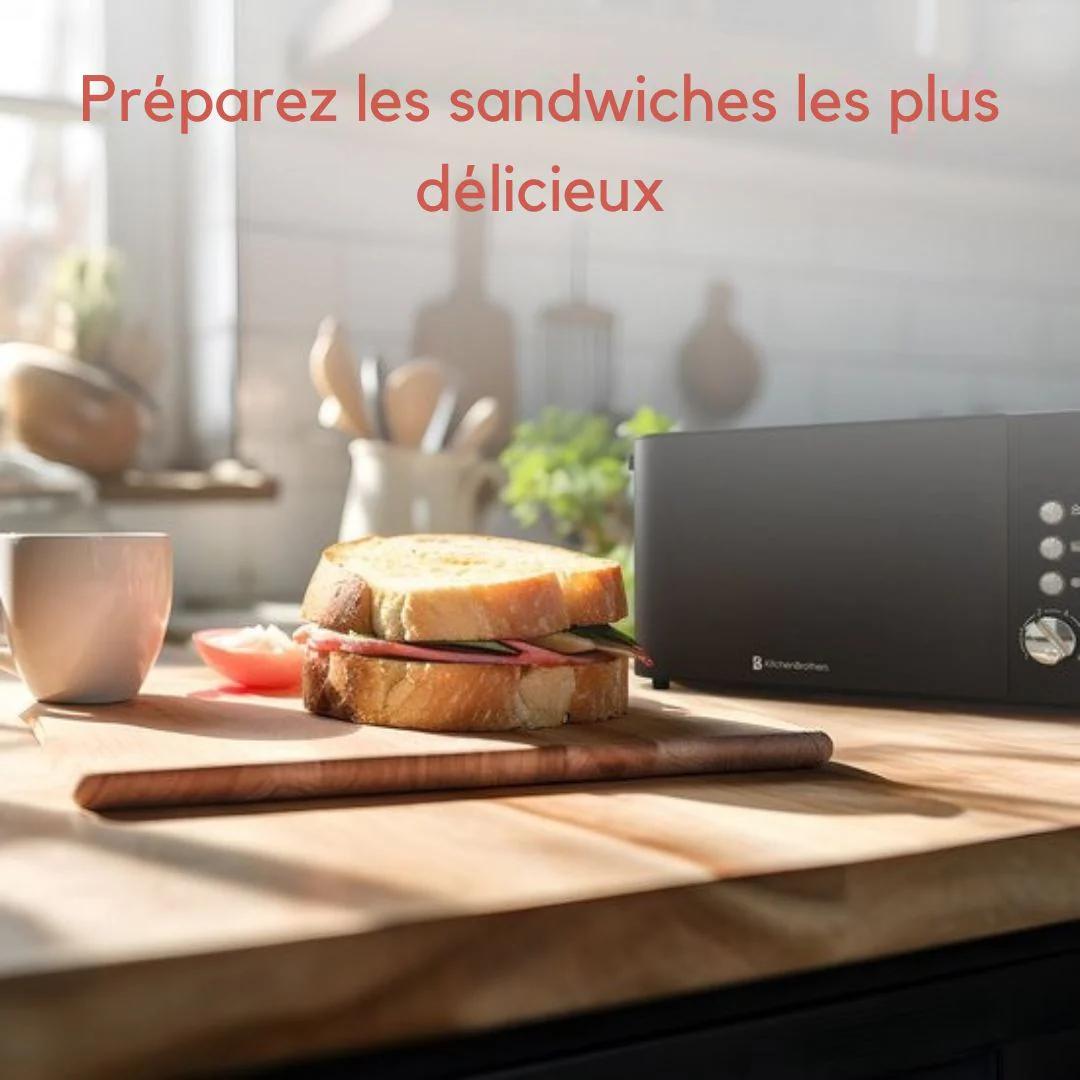Grille-pain KitchenBrothers - 6 niveaux de chaleur - 2 fentes extra-longues - 1520W - Noir