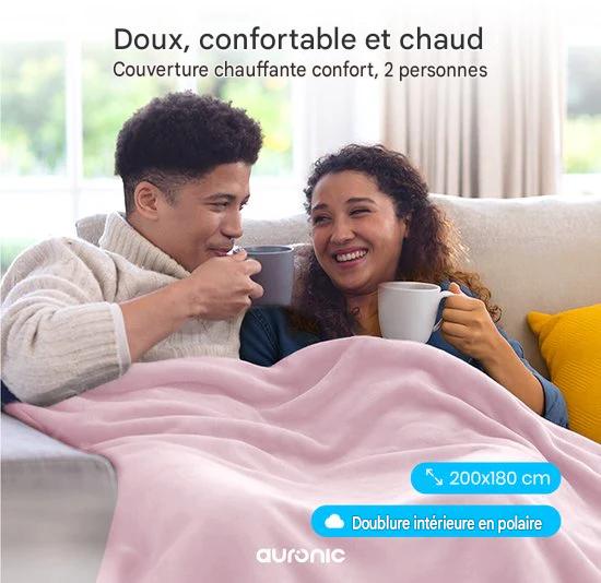 Couverture électrique Auronic - 200x180cm - Couverture chauffante - 2 personnes - 3 niveaux de chaleur - Couverture - Avec minuterie - Couverture chauffante - Rose